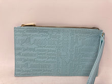 Load image into Gallery viewer, Juicy Couture Womens Blue Deboss Logo Leather Top Zipper Wristlet Wallet