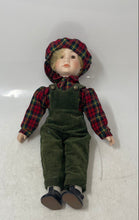 Load image into Gallery viewer, Blonde Hair Home Decorative Porcelain Doll With Green Corduroy Overalls & Hat