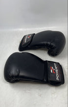 Load image into Gallery viewer, Powerfit Leather Black Adjustable Cuff Kickboxing Sparring Gloves 12 Oz