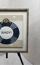 Load image into Gallery viewer, Ahoy Nautical Framed Wall Art Print Blue Beige Coastal Beach Decor