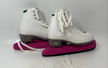 Load image into Gallery viewer, Riedell Girls Emerald White & Brown Lace-Up Ice Figure Skates Size 2
