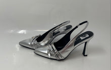Load image into Gallery viewer, Madden Girl Womens Valerie Silver Leather Pointed Toe Slingback Heels Size 6.5