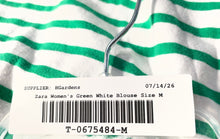 Load image into Gallery viewer, Zara Womens Green White Striped Cap Sleeve V-Neck Pullover T-Shirt Size M