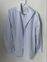Load image into Gallery viewer, Calvin Klein Mens White Blue Plaid Print Stretch Slim Fit Dress Shirt Size M