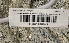 Load image into Gallery viewer, DKNY Womens Beige Silver Sequin Long Sleeve Belted A-Line Dress Size 14