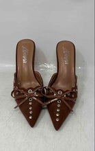 Load image into Gallery viewer, Liliana Womens Caprice-2 Brown Silver Tone Pointed-Toe Studded Mule Heels Size 6