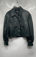 Load image into Gallery viewer, Zara Womens Green Leather Long Sleeve Collared Full-Zip Cropped Jacket Size XS
