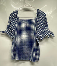 Load image into Gallery viewer, Banana Republic Womens Blue White Plaid Short Puff Sleeve Blouse Top Size S