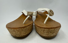 Load image into Gallery viewer, Authentic Tory Burch Womens White Brown Wedge Thong Sandals Size 6M Damaged