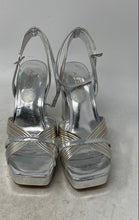 Load image into Gallery viewer, Aldo Womens Nadie Silver Ankle Strap High Block Heels Platform Sandals Size 6