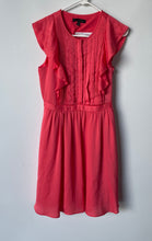 Load image into Gallery viewer, Banana Republic Womens Dark Coral Pleated Flutter Sleeve Fit & Flare Dress Sz 2