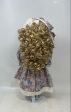 Load image into Gallery viewer, Blonde Curly Hair Blue Eyes Porcelain Doll With Multicolor Floral Outfit