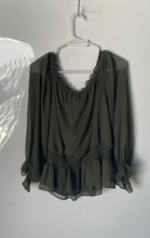 Load image into Gallery viewer, INC International Concepts Womens Green Pullover Off The Shoulder Blouse Top L