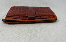 Load image into Gallery viewer, Ashwood Womens Orange Leather Woven Multiple Credit Card Slots Zip-Around Wallet