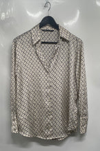 Load image into Gallery viewer, Zara Womens Beige Black Geometric Print Long Sleeve Button-Up Shirt Size XS