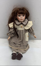 Load image into Gallery viewer, Brown Hair Green Eyes Decorative Porcelain Doll Collectible With Plaid Outfit