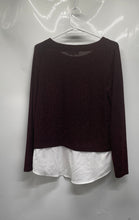 Load image into Gallery viewer, Calvin Klein Womens Burgundy White Mixed Media Layered Pullover Sweater Size M