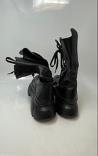 Load image into Gallery viewer, Zara Womens Black Leather Mid-Calf Lace-Up Side Zip Combat Boots Size EUR 37