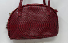 Load image into Gallery viewer, Michael Kors Womens Red Snakeskin Embossed Leather Zipper Satchel Handbag
