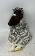 Load image into Gallery viewer, Brown Long Hair Classic Striped Dress Button Porcelain Doll Collection