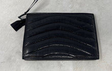 Load image into Gallery viewer, Bloomingdales Womens Black Snakeskin Quilted Leather Inner Pocket Zip Top Wallet