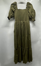 Load image into Gallery viewer, INC International Concepts Womens Olive Green Smocked Fit & Flare Dress Size M