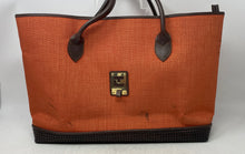Load image into Gallery viewer, Ted Lapidus Womens Orange Brown Top Zipper Flat Bottom Double Handles Tote Bag