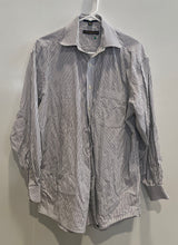 Load image into Gallery viewer, Tommy Hilfiger Mens White Black Striped Long Sleeve Collared Dress Shirt Sz 15.5