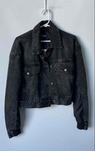 Load image into Gallery viewer, Toxik3 Paris Womens Black Long Sleeve Button Front Cropped Denim Jacket Sz L/XL