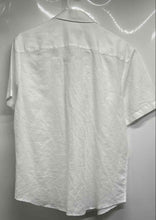 Load image into Gallery viewer, Bugatchi Mens White Cotton Linen Short Sleeve Shaped Fit Button-Up Shirt Size M