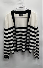 Load image into Gallery viewer, Karl Lagerfeld Womens White Black Striped Open Front Cardigan Sweater Size M