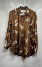 Load image into Gallery viewer, Zara Womens Brown Tiger Print Satin Long Sleeve Collared Button-Up Shirt Size XS