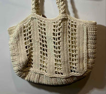 Load image into Gallery viewer, Womens Cream Crochet Open Weave Tote Bag Handcrafted In India With Tags