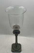 Load image into Gallery viewer, Bronze & Glass Engraved Decorative Collectible Tall Pedestal Candlestick Holder