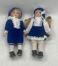 Load image into Gallery viewer, Marian Yu Designs Sisters Brother Twins Colonial Porcelain Doll Set Of 2 w/ Tag