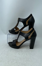 Load image into Gallery viewer, Franco Sarto Womens Black Leather Open Toe Block Platform Heels Size 10M