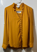 Load image into Gallery viewer, Express Womens Dark Mustard Long Sleeve Slim Fit Button Front Blouse Top Size M