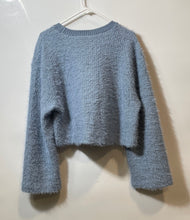 Load image into Gallery viewer, Zara Womens Blue Fuzzy Long Sleeve Crew Neck Cropped Pullover Sweater Size M