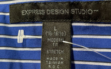 Load image into Gallery viewer, Express Design Studio Mens Blue Striped Modern Fit Long Sleeve Dress Shirt Sz L