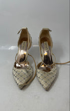 Load image into Gallery viewer, Badgley Mischka Womens Shiloh Beige With Silver Rhinestone Ankle Strap Heels 8
