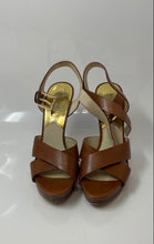 Load image into Gallery viewer, Michael Kors Womens Brown Leather Open Toe Stiletto Platform Heels Size 8.5M