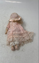 Load image into Gallery viewer, Vintage Blonde Curly Hair Porcelain Mini Doll With Dress & Hat Outfit
