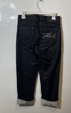 Load image into Gallery viewer, Karl Lagerfeld Womens Black Embellished Cuff Stretch Ankle Jeans Size 4