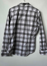 Load image into Gallery viewer, Express Mens Black Gray Plaid Long Sleeve Collared Dress Shirt Size M 15-15.5