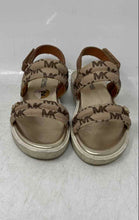 Load image into Gallery viewer, Michael Kors Girls Beige White Logo Print Open Toe Slingback Sandals Size 12