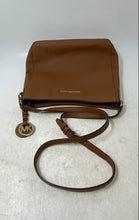Load image into Gallery viewer, Michael Kors Womens Brown Leather Charm Adjustable Strap Zipper Crossbody Bag