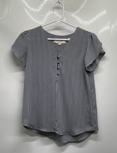 Load image into Gallery viewer, Loft Womens White Black Striped Cap Sleeve Button Front Blouse Top Size XXSP