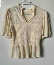 Load image into Gallery viewer, Bagatelle Womens Cream Short Sleeve Crew Neck Smocked Peplum Blouse Top Size M