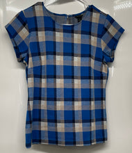 Load image into Gallery viewer, Ann Taylor Womens Blue Multi Plaid Short Sleeve Blouse Top Size Medium