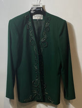 Load image into Gallery viewer, Albert Nipon Evening Womens Green Long Sleeve Collarless Blazer Jacket Size 10